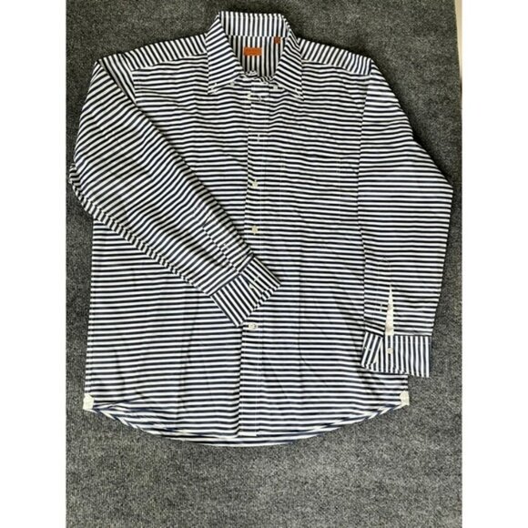 Bruli White Dark Blue Striped Button up Shirt Swiss Made Long Sleeve Size L - Picture 1 of 6